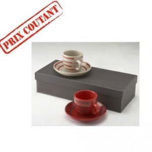Coffret 4 tasses + sous tasses corail