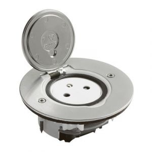  Prise de sol simple 2P+T Surface 16A 250V avec platine ronde - inox brossé - 089770 - Legrand