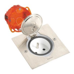 Prise de sol inox étanche IP 44 avec clapet de protection + boite à encastrer 092110 Legrand