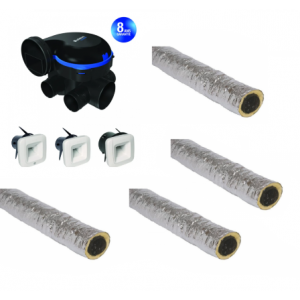 Pack VMC + 4 gaines isolées 6m (x2 d.80 mm, x1 d.125 mm, x1 d.160 mm). Kit VMC simple flux EasyHOME HYGRO Classic BDH référence 11033531 de la marque ALDES.