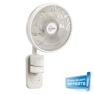 Ventilateur Mural Oscillation 3D référence 112330 Voralia de la marque FARELEK. Modèle blanc équipé d'une hélice de 30 cm de diamètre.