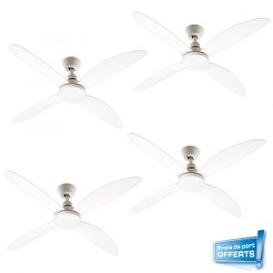 Lot de 4 Ventilateurs de plafond (3 achetés + 1 offert) avec éclairage LED, Brisa Media référence 112447 FARELEK.