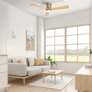 Mise en place dans un séjour d'un Ventilateur de plafond avec éclairage LED, Tivar référence 112455 FARELEK.