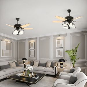 Installation dans un séjour de 2 unités de Ventilateur de plafond avec éclairage, Zéphora référence 112460 de marque FARELEK