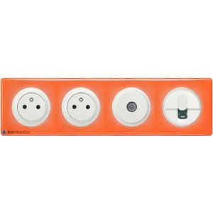 2 prises Surface + prise TV + RJ45 Céliane blanc - Plaque 70's orange