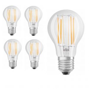 Lot de 5 ampoules LED 7W à filament, sphérique, culot E27 référence 409601 de la marque Arlux. Température couleur 3000K. Flux lumineux 950 lm. Angle d'éclairage 320°.