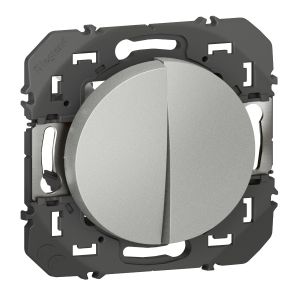 Double interrupteur ou va-et-vient Dooxie 10AX 250V (finition alu) référence 600102 de Legrand.