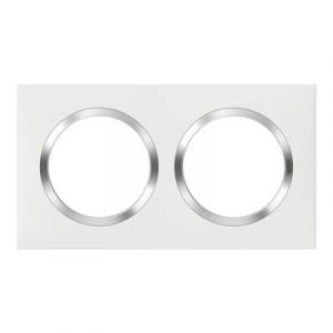  Plaque carrée dooxie 2 postes finition blanc avec bague effet chrome - Legrand - 600842