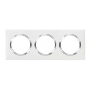  Plaque carrée dooxie 3 postes finition blanc avec bague effet chrome - 600843 - Legrand