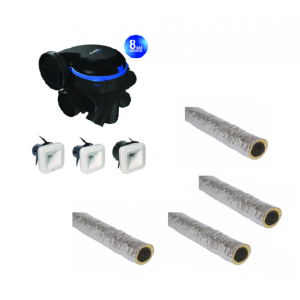 Pack VMC + 4 gaines isolées 6m (x2 d.80 mm, x1 d.125 mm, x1 d.160 mm). Kit VMC simple flux EasyHOME HYGRO Premium MW BDH référence 11033434 - ALDES.