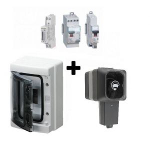 Kit de recharge BMC-VC-79 pour véhicule électrique et hybride rechargeable. Composé d'une prise renforcée Easy Charge 3,6 Kw (790198) IP55 de ProTec + un interrupteur différentiel et un disjoncteur de Legrand + un compteur monophasé certifié MID etc.