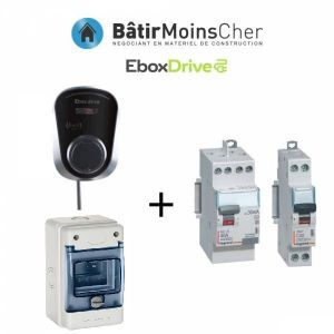 Kit de recharge pour voiture électrique Ebox drive 7,4kW EBOX7KWT2SPP Plug and Play, protections montées dans un tableau étanche. Permet de charger votre voiture électrique en Mode 3. Prise Ebox drive d'une puissance de 7,4kW avec une protection IP55 cont