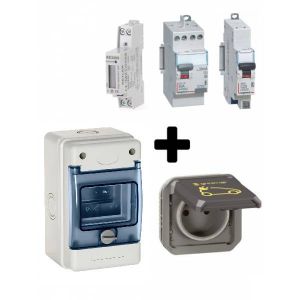 Kit recharge Green'Up encastré + compteur pour voiture électrique - 069885L. Permet de charger votre voiture électrique en Mode 2. Kit conforme à la norme NF C15-100. Avec le compteur à affichage LCD, vous pouvez suivre votre consommation.