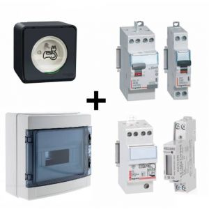 kit de recharge réf. bmc-vc-pa-ms équipé des éléments de protection et e commande ainsi qu'une prise renforcée mureva styl de la marque schneider.