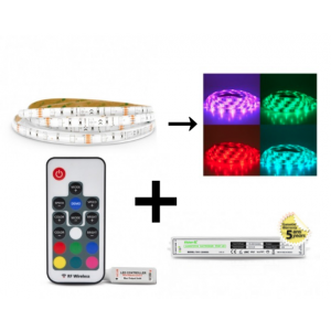Bandeau LED 5m RGB 36W Kit complet (16 couleurs) IP65