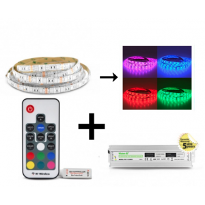 Bandeau LED 5m RGB 72W Kit complet (16 couleurs) IP65