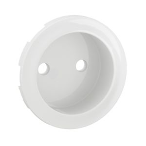 Enjoliveur blanc pour prise de courant fort à puit 2 pôles sans terre. Gamme Céliane référence CB0110 de la marque Legrand.