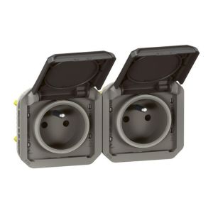 Double prise étanche Plexo 2x2P+T horizontale anthracite Legrand 069842L