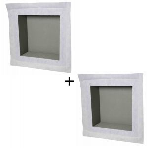 Duo de niches à carreler étanche (1 lot de 2 niches) profondeur 15 cm de la marque Marmox. Dimensions 30x30x15 cm.