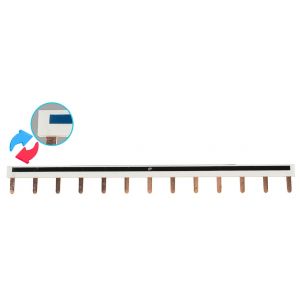 Pack de 2 Peignes réversibles phase (noir) et neutre (bleu) référence GTL1P216NF/2 de la marque Solera. 13 modules, section 10 mm². Tension nominale 230/400Vac pour un courant de 63A.