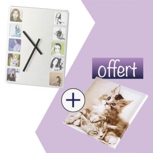 Horloge métal +  Toile chat Offerte