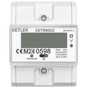 Compteur électrique modulaire référence KETR8002 de la marque KETLER - Tétra 80 A - Certifié MID - Simple tarif - Sortie d'impulsion - Affichage LCD. Facilité d'installation (5 modules).