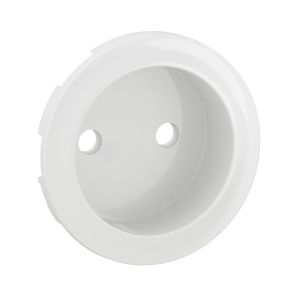 Enjoliveur blanc pour prise de courant fort à puit 2 pôles sans terre. Gamme Céliane référence CB0110 de la marque Legrand.