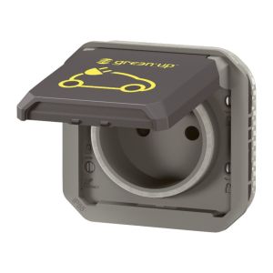 Prise Green'up Access Legrand 069885L Plexo composable anthracite – volet ouvert sur le socle 2P+T