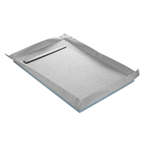 Receveur à carreler LINE BOARD 4 pentes - Marmox - caniveau inox excentré, natte étanche pré-montée et siphon ultra plat horizontal