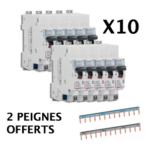 Lot 10 disjoncteurs 10A auto + 2 peignes Offerts
