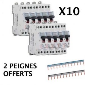 Lot 10 disjoncteurs 10A vis + 2 peignes Offerts