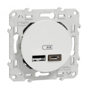 Prise chargeur Double USB type A+C Schneider Odace Blanc - S520407