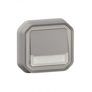  Poussoir lumineux porte-étiquette avec voyant Plexo IP55 encastré - gris 