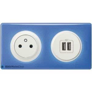 Prise de courant + double chargeur USB Céliane blanc - Plaque 90's violette