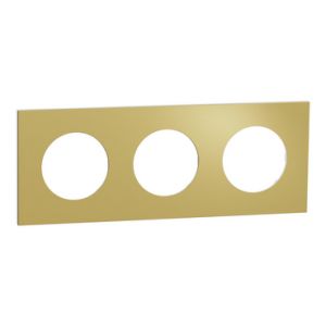 Plaque de finition 3 postes S911706 Odace Métal Schneider - Effet Laiton support blanc