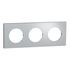 Plaque de finition 3 postes S913706 Odace Schneider - Effet Aluminium support noir