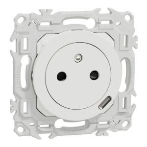 Prise 2P+T 16A affleurante + chargeur USB-C S920042 Odace Schneider - 18W Power Delivery - Blanc craie