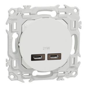 Chargeur double USB-C S920401 Odace Schneider - Blanc craie
