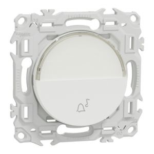 Bouton poussoir porte-étiquette S920246 symbole carillon Odace Schneider - Blanc craie - Parfait pour une sonnette de porte d'entrée
