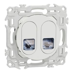 Prise double RJ45 S920487 Cat6A STP grade 3TV Odace Schneider - Blanc craie