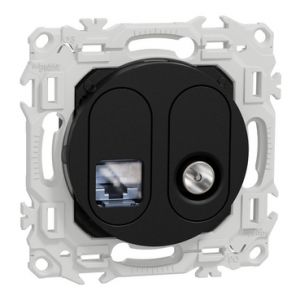 Prise mixte RJ45 Cat6 STP + TV S940141 Odace Schneider - Noir onyx