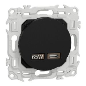 Chargeur USB-C 65W référence S940406 forte puissance et charge rapide Odace Schneider - Noir onyx