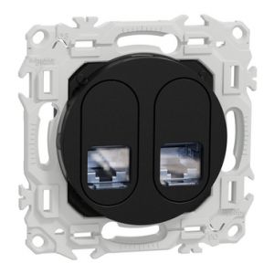 Prise double RJ45 S940487 Cat6A STP grade 3TV Odace Schneider - Noir onyx