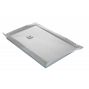 Receveur à carreler SLIM BOARD Marmox - grille carrée excentrée et siphon ultra-plat et natte étanche pré-montée