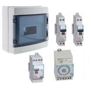 LEGRAND - Tableau Legrand monté pour piscine avec 2 disjoncteurs 1 inter différentiel et 1 interrupteur horaire analogique modulaire 