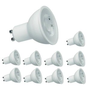 Lot de 10 ampoules LED GU10 référence 100555 de la marque Miidex - 3000K (blanc chaud) - 570 Lumens - 5,8W - 220-240 Vac - non dimmable - angle de diffusion 38°.