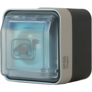 Prise renforcée witty référence XEV080 de la marque HAGER. Prise cubyko avec un indice de protection IP55.