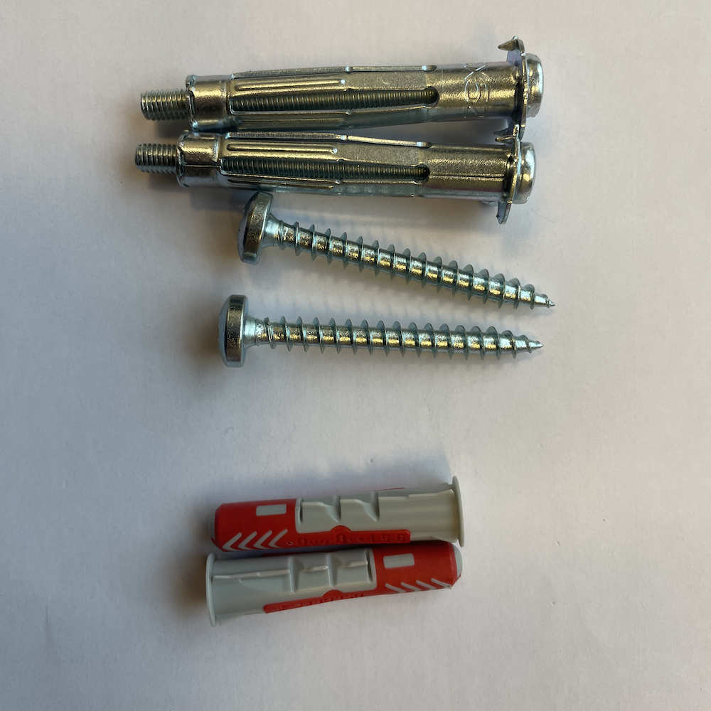 Kit de fixation pour tous les supports offert avec cheville Duopower, vis et cheville molly.