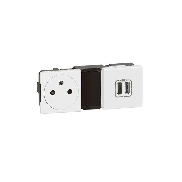 Prise de courant 2P+T Surface + chargeur 2 USB Type-A 2,4A 12W Mosaic 2x2 modules 230V ou 5V= - blanc