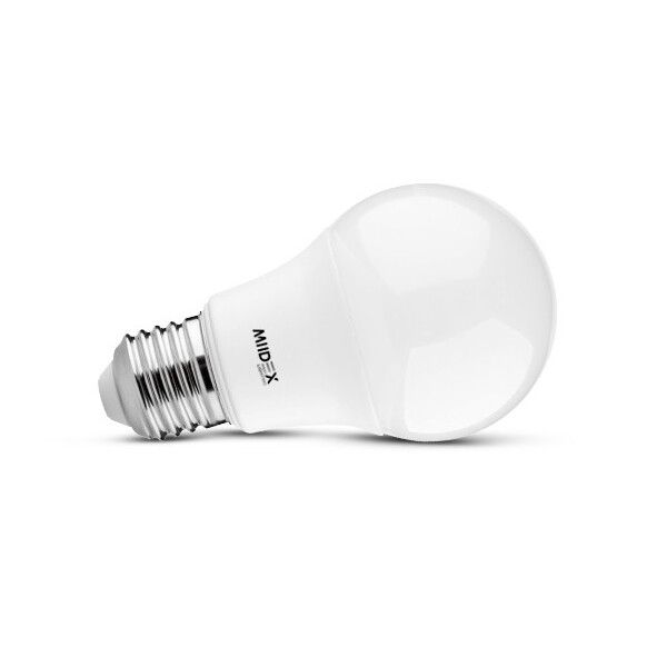 Ampoule LED 7W 6500K culot E27 référence 100602 de la marque Miidex. Flux d'éclairage 806 lumens. Angle de diffusion 180 degrés. Tension d'alimentation 220-240 Volts 50/60 Hz. Couleur blanc bleuté correspond presque à la lumière naturelle du jour.